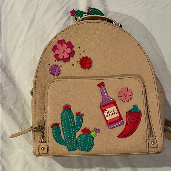 Kate Spade Tan Backpack with Colorful Embellishments - Picture 1 of 6